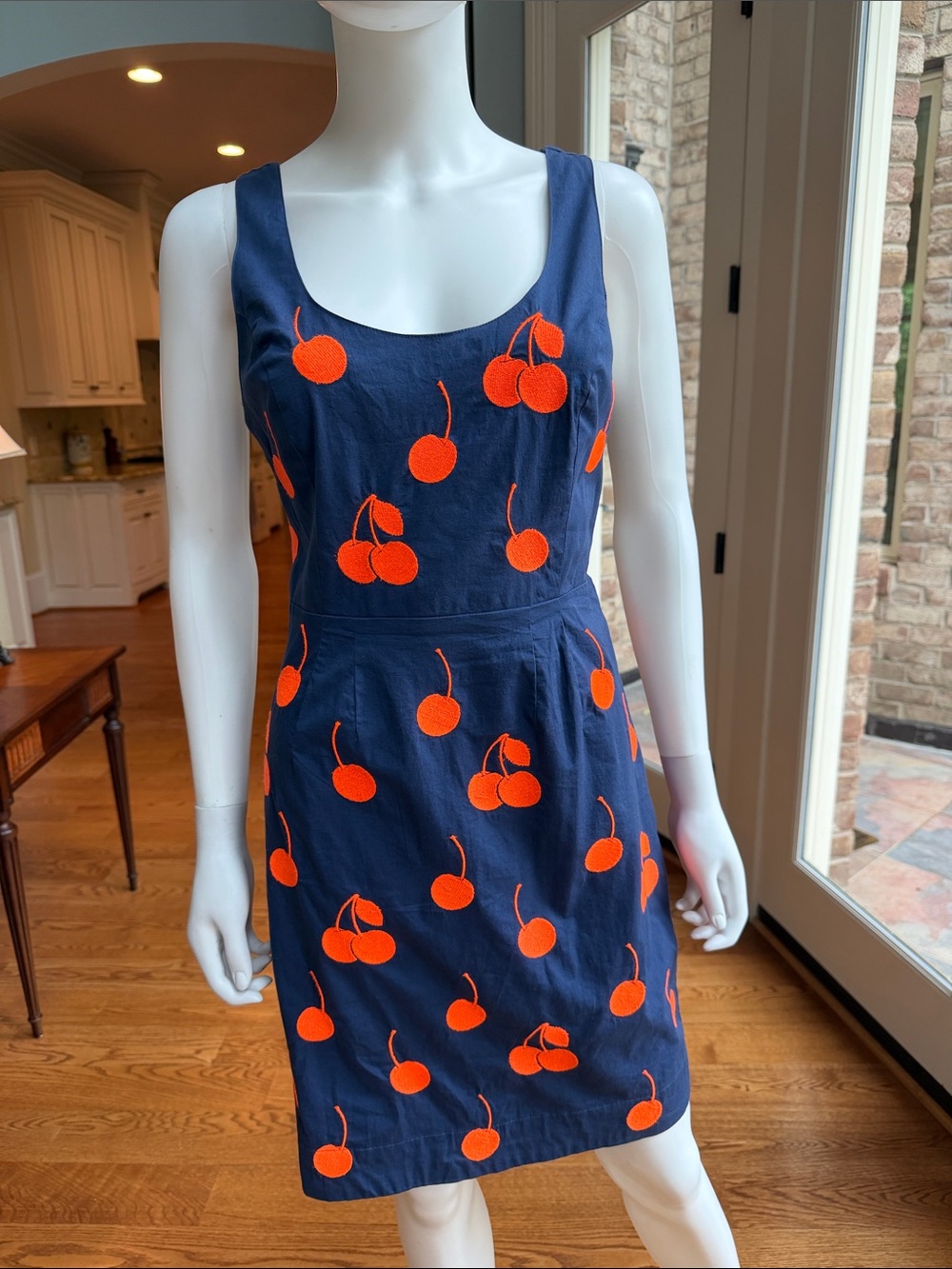 Leifnotes Navy Mini Dress with Bright Orange Cherry Embroidery